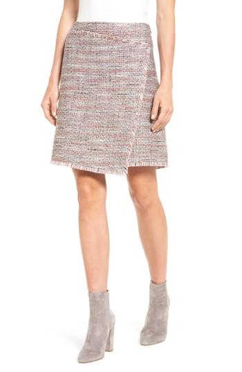 Women's Halogen Fringe Tweed Faux Wrap Skirt - Ivory