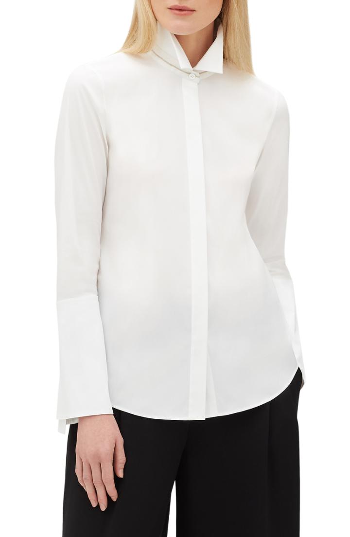 Women's Lafayette 148 New York Cynthia Cotton Blend Blouse (similar To 14w) - White