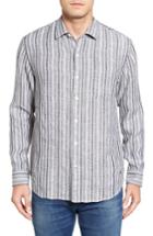 Men's Tommy Bahama Ricky Jacquardo Standard Fit Stripe Linen & Cotton Sport Shirt - Black