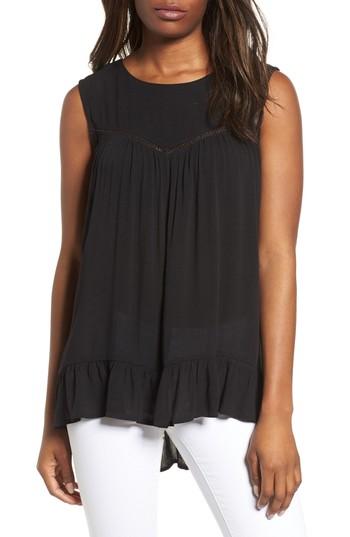Women's Caslon Ruffle Hem Gauze Tank - Black