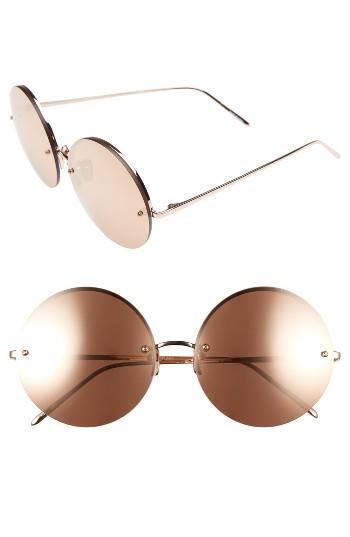 Women's Linda Farrow 58mm 22 Karat Gold Trim Rimless Round Sunglasses -