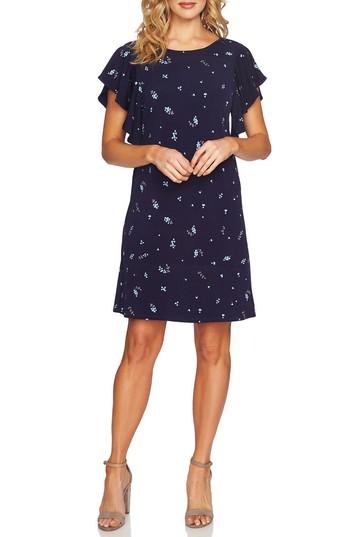 Women's Cece Ditsy Charm Ruffle Sleeve Shift Dress - Blue