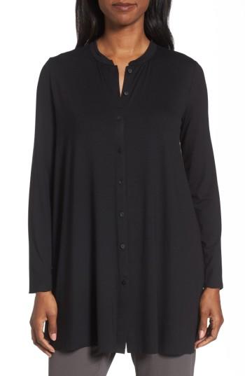 Women's Eileen Fisher Button Front Jersey Tunic, Size - Black