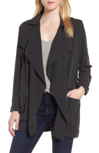 Women's Trouve Drape Front Military Jacket, Size - Black