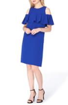 Petite Women's Tahari Cold Shoulder Shift Dress P - Blue
