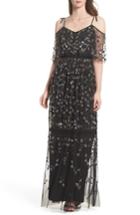 Women's Adrianna Papell Beaded Cold Shoulder Gown - Black