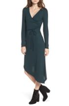 Women's One Clothing Ribbed Knit Asymmetrical Wrap Midi Dress - Green