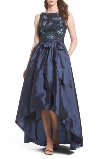 Women's Adrianna Papell Embroidered Taffeta High/low Gown - Blue