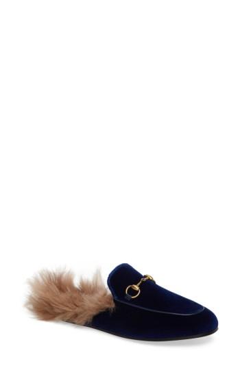 Women's Gucci 'princetown' Genuine Shearling Mule Loafer .5us / 37.5eu - Blue