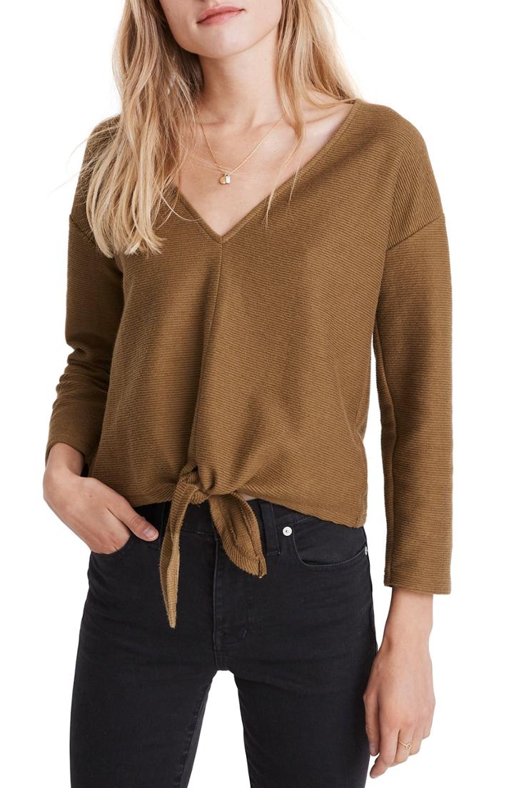 Women's Madewell Texture & Thread Tie Front Top - Green