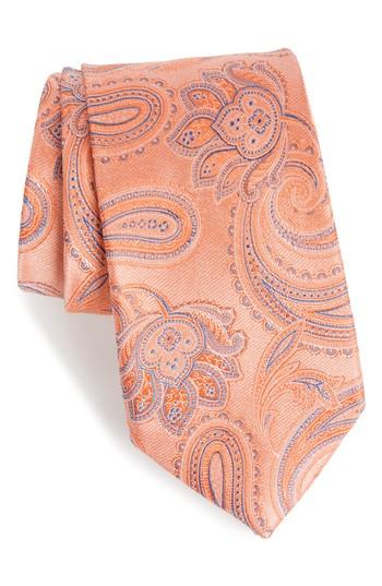 Men's Nordstrom Men's Shop Barga Paisley Silk Tie, Size - Orange
