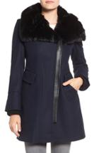Women's Via Spiga Faux Fur Trim Asymmetrical Wool Blend Coat