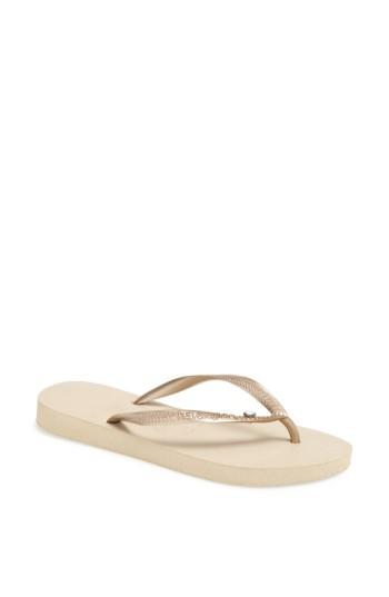 Women's Havaianas 'slim Crystal Glamour' Flip Flop /40 Br - Beige