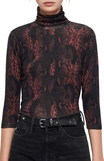Women's Allsaints Suki Reptile Print Turtleneck Top