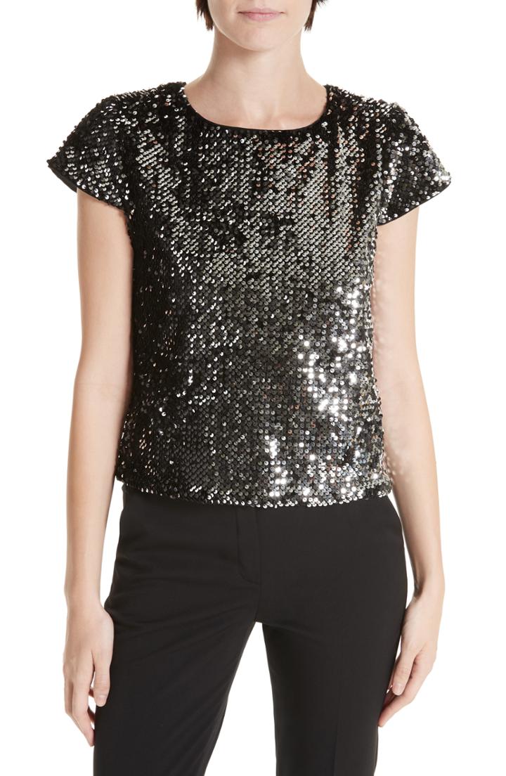 Women's Milly Sequin Velvet Baby Tee - Metallic