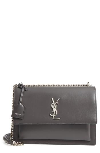 Saint Laurent Large Sunset Leather Shoulder Bag - Grey