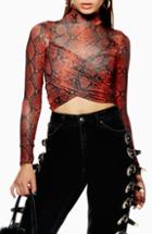 Petite Women's Topshop Snake Print Wrap High Neck Top P Us (fits Like 00p) - Red