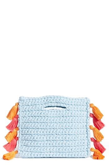 Binge Knitting Woven Tassel Clutch - Blue