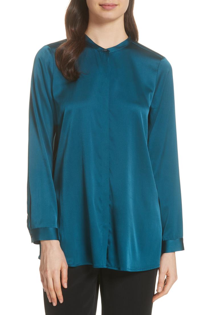 Women's Eileen Fisher Stretch Silk Shirt - Green