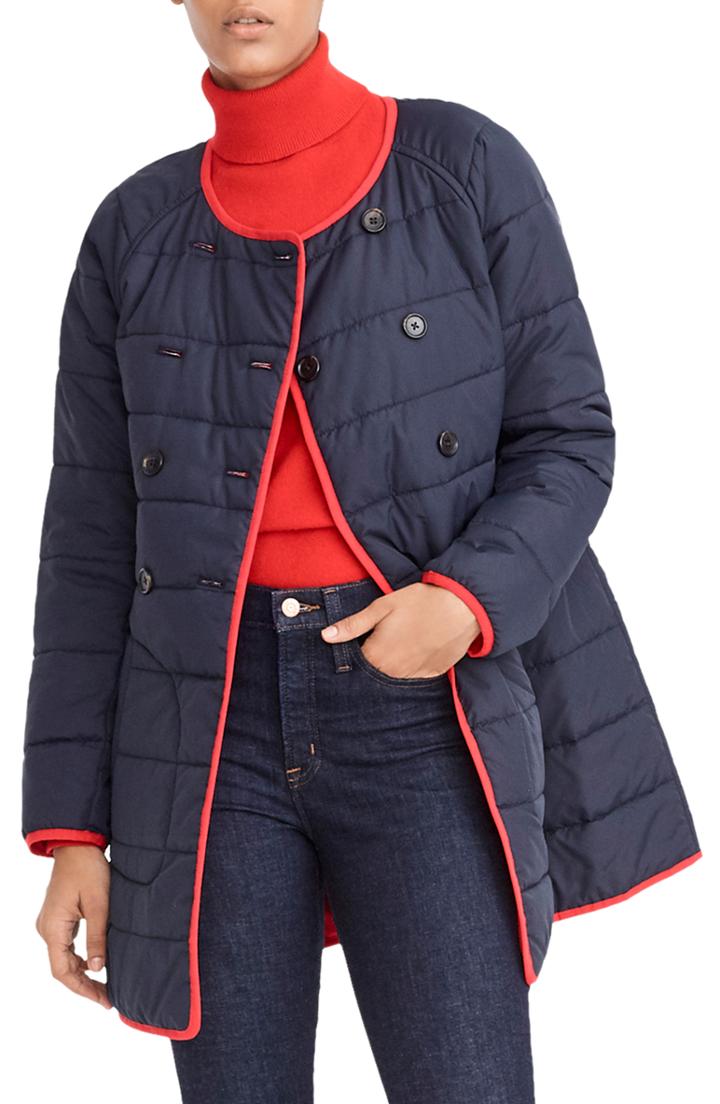 Women's J.crew Reversible Puffer Jacket - Blue