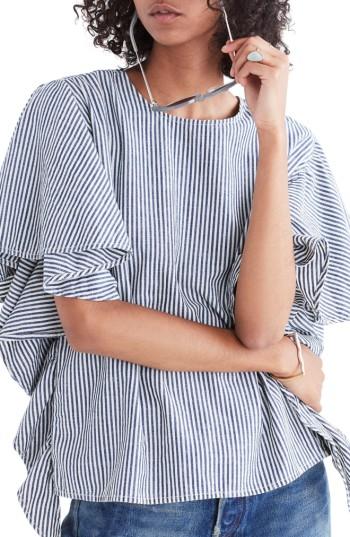 Women's Madewell Stripe Butterfly Sleeve Top, Size - Blue