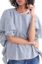 Women's Madewell Stripe Butterfly Sleeve Top, Size - Blue