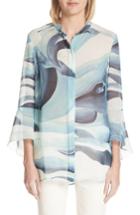 Women's Lafayette 148 New York Graydon Print Silk Chiffon Blouse, Size - Blue