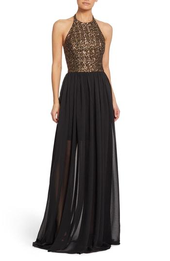 Women's Dress The Population Farah Halter Gown, Size - Black