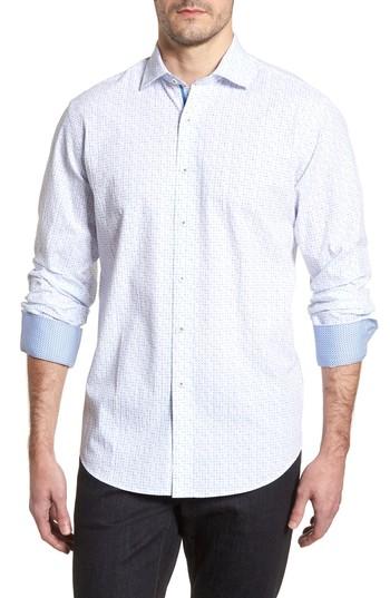 Men's Bugatchi Classic Fit Petit Point Print Sport Shirt - White