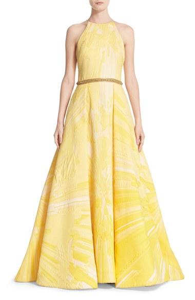 Women's Badgley Mischka Couture Beaded Belt Halter Ballgown