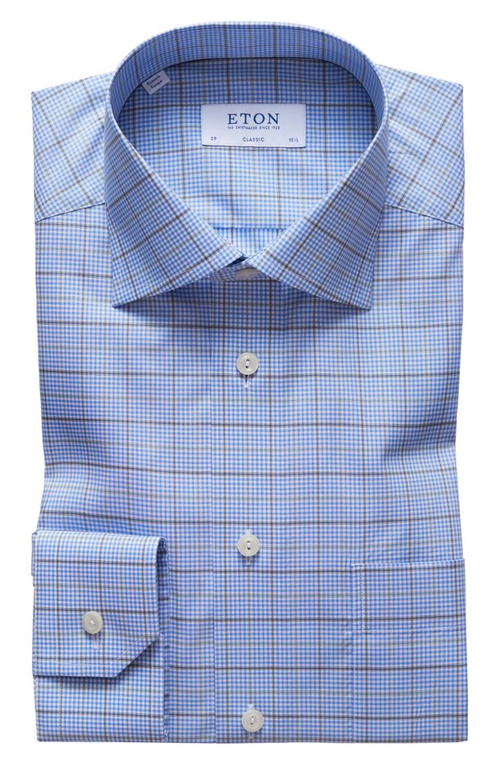 Men's Eton Classic Fit Multicheck Dress Shirt .5 - Blue