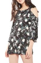 Women's Topshop Mixed Blossom Cold Shoulder Romper Us (fits Like 0-2) - Black