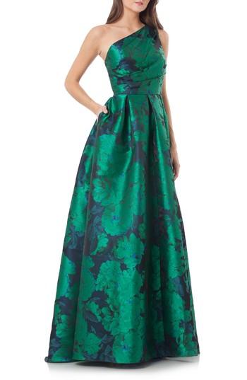 Women's Carmen Marc Valvo Couture Print One-shoulder Ballgown - Green