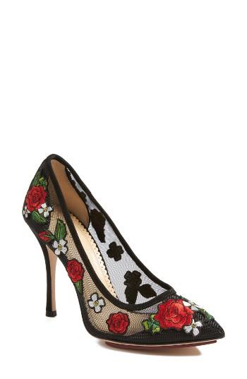 Women's Charlotte Olympia Monroe Embroidered Pump .5 Eu - Black