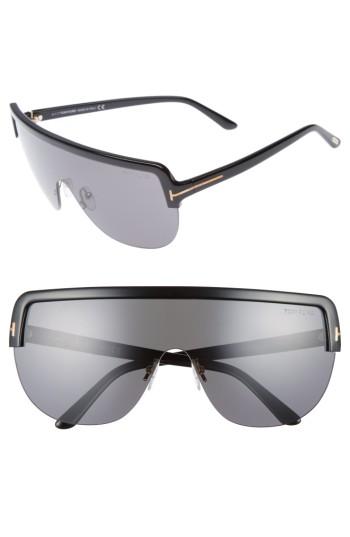 Women's Tom Ford Angus Shield Sunglasses - Shiny Black/ Smoke