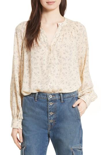 Women's Vince Smocked Floral Silk Blouse