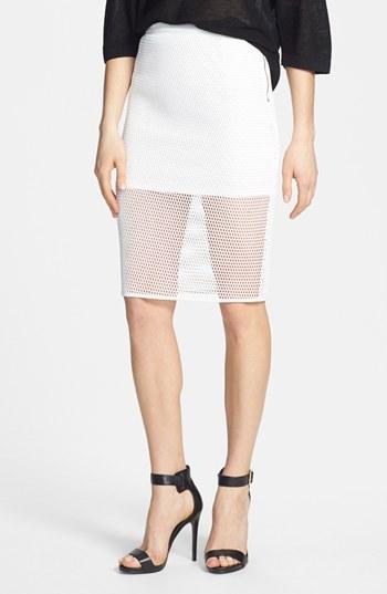 Astr Mesh Pencil Skirt White