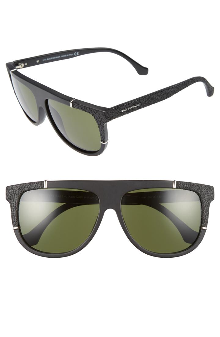 Women's Balenciaga 58mm Flat Top Sunglasses - Matte Black/ Green Lenses