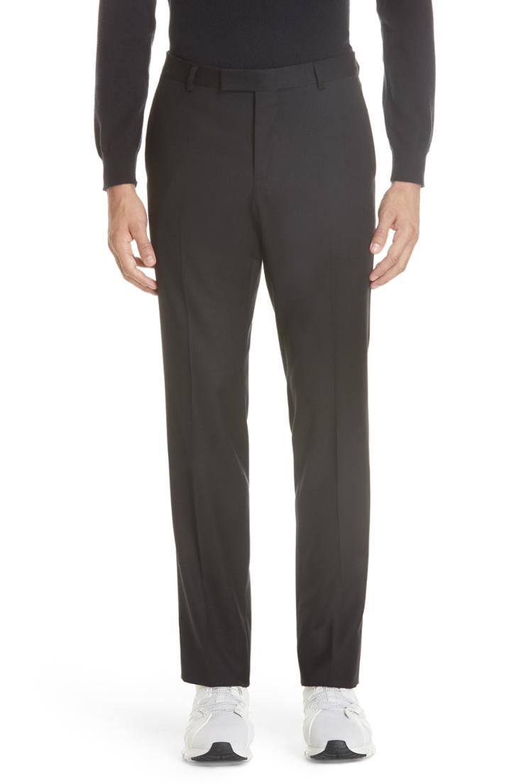 Men's Z Zegna Flat Front Solid Stretch Wool Trousers R - Black