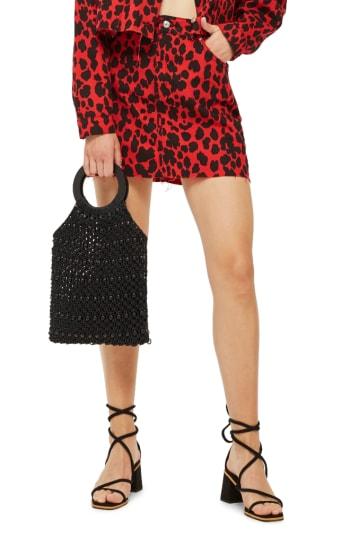 Women's Topshop Leopard Print Denim Skirt Us (fits Like 0) - Red