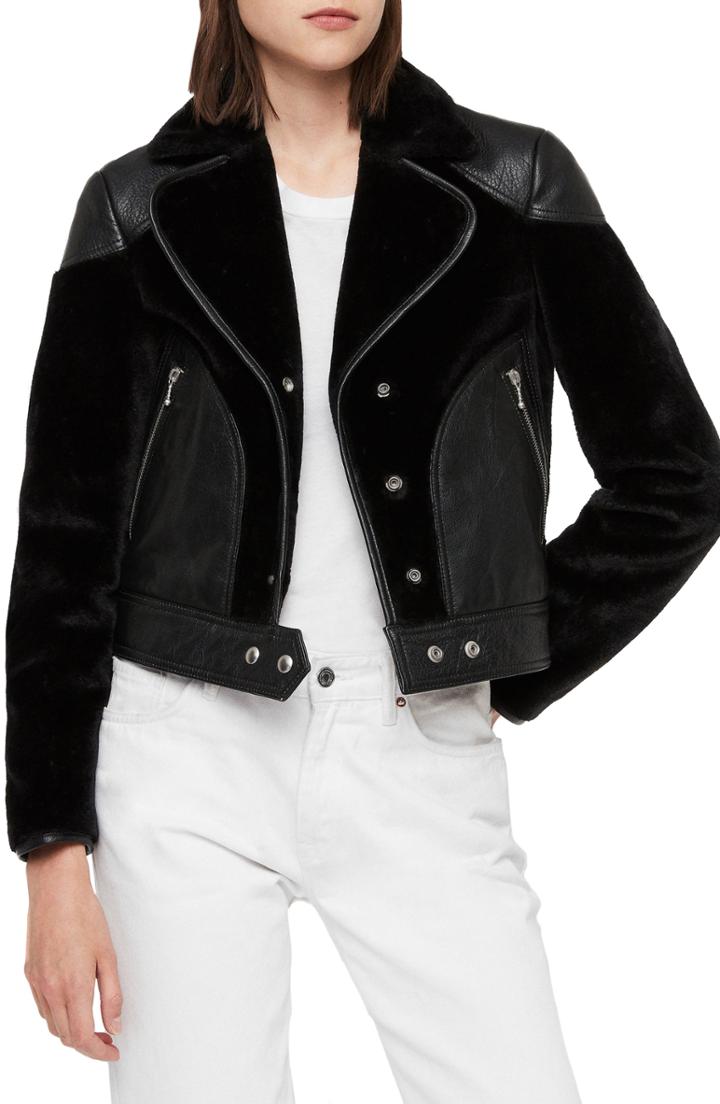 Women's Allsaints Zola Leather & Faux Fur Jacket - Black