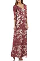 Women's Js Collections Embroidered Lace Gown - Burgundy