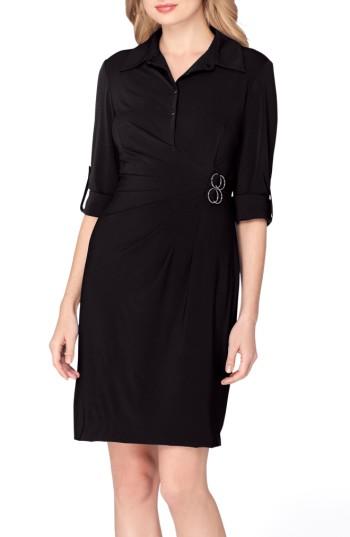 Petite Women's Tahari Jersey Wrap Shirtdress P - Black
