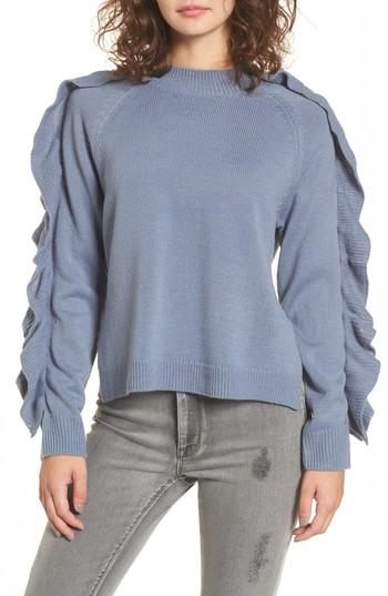 Women's Bp. Imitation Pearl & Ruffle Trim Sweater, Size - Blue