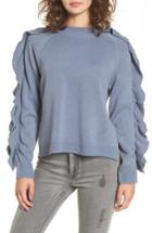 Women's Bp. Imitation Pearl & Ruffle Trim Sweater, Size - Blue