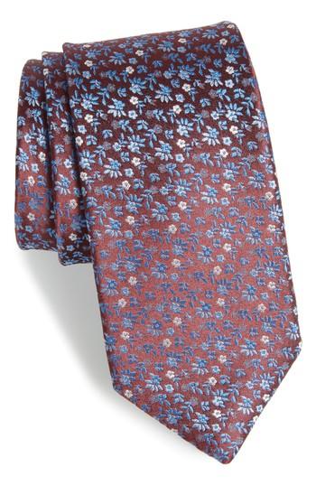Men's Hugo Boss Floral Silk Tie, Size - Burgundy