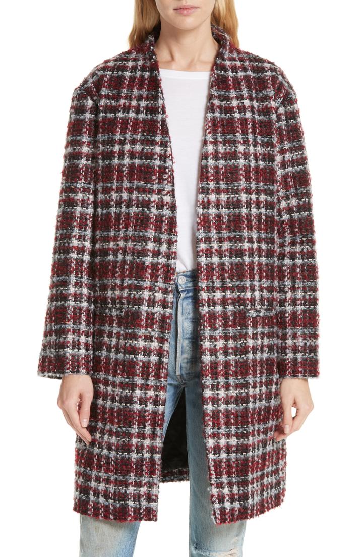 Women's Iro Twisted Plaid Boucle Tweed Coat Us / 34 Fr - Red