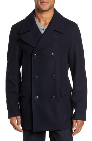 Men's Nordstrom Men's Shop Wool Blend Peacoat - Blue