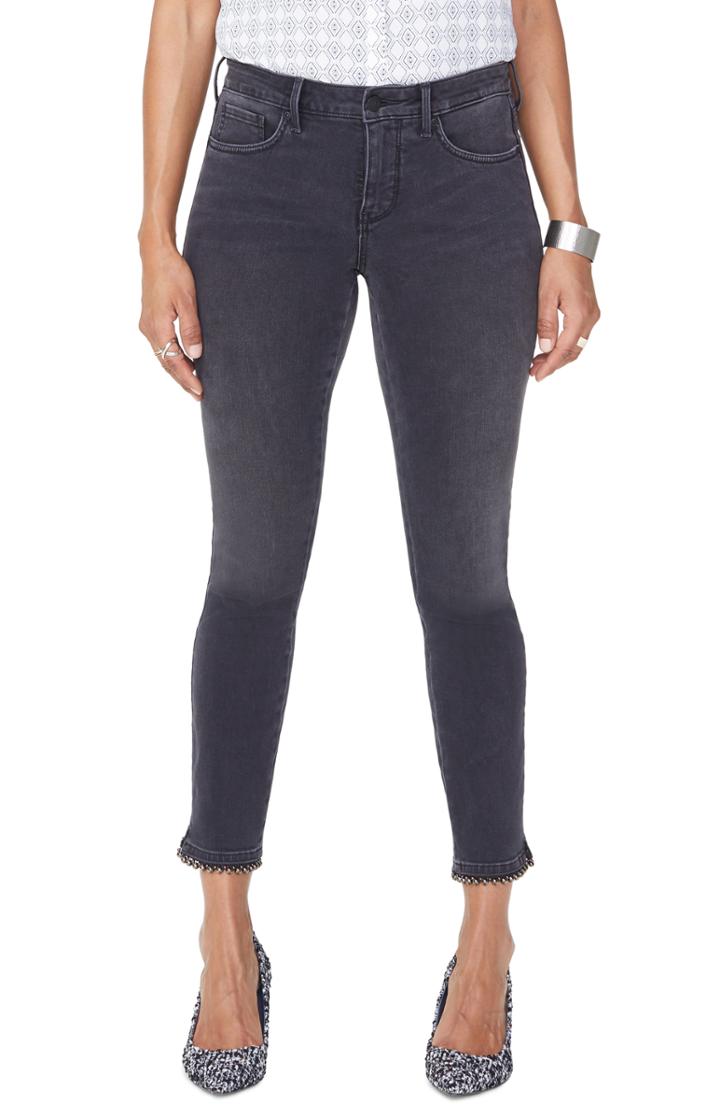 Women's Nydj Ami Ball Trim Ankle Skinny Jeans (similar To 14w) - Grey