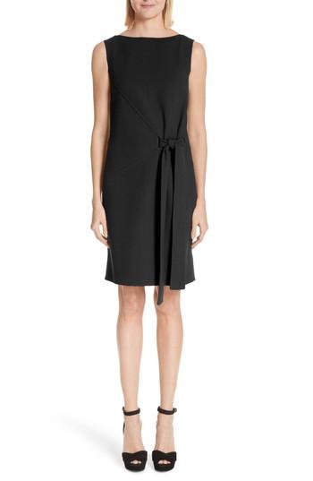 Women's Oscar De La Renta Side Tie Wool Blend Crepe Dress - Black